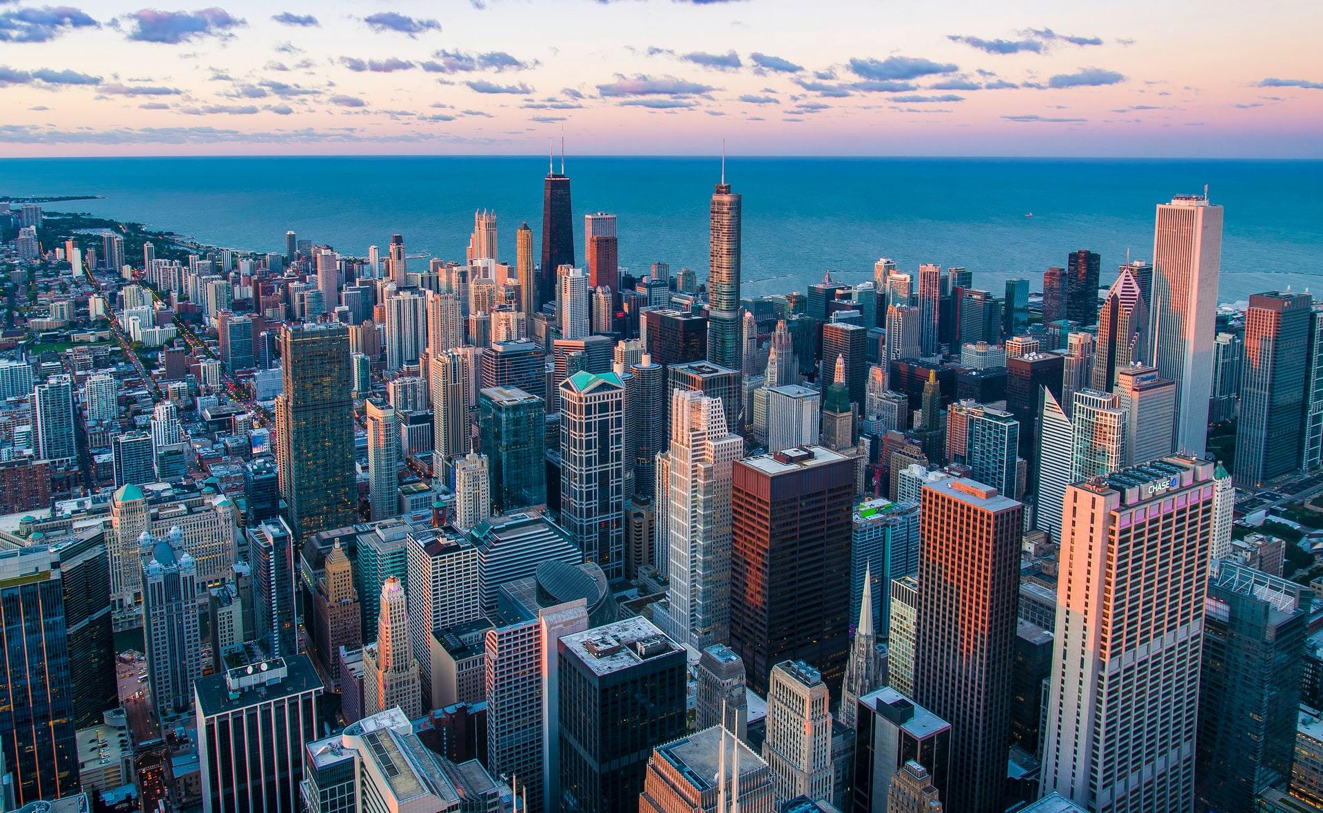 Chicago skyline with Lake Michigan in the background